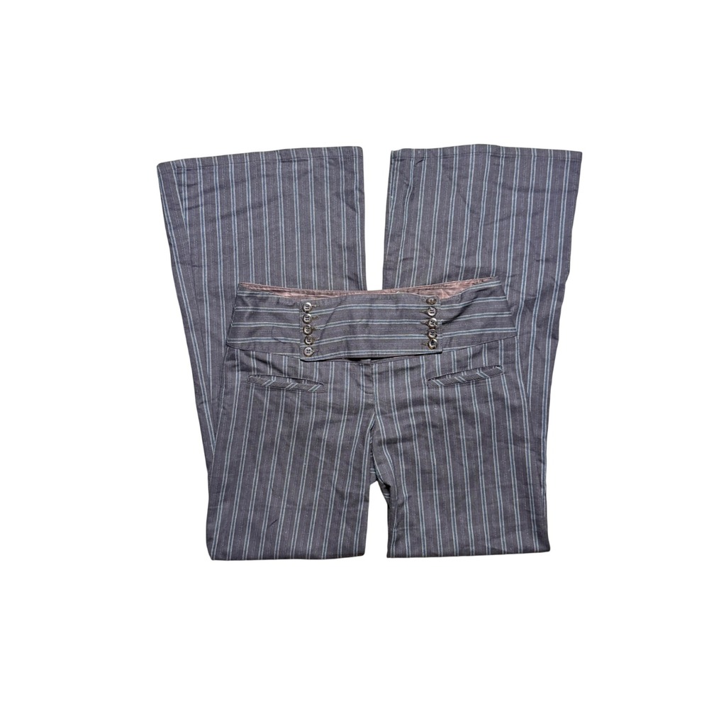 Nanette Lepore Grey Pinstripe Wide Leg Button Waist Trousers Pants